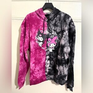 My Melody & Kurom Long Sleeve Vibrant Pink and Black Adult Hooded Sweatshirt